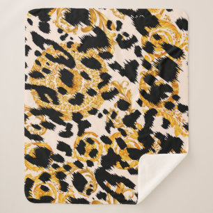 Couverture Sherpa Texture léopard : motif baroque or.
