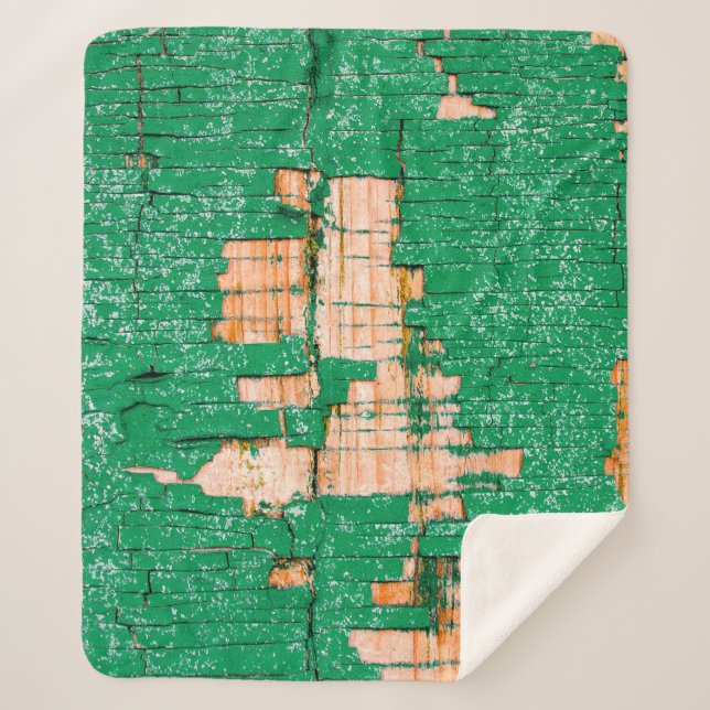 Couverture Sherpa Texture of old wooden fence with shabby paint. Gre (Devant)