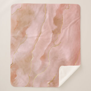 Couverture Sherpa Texture or en marbre rose liquide