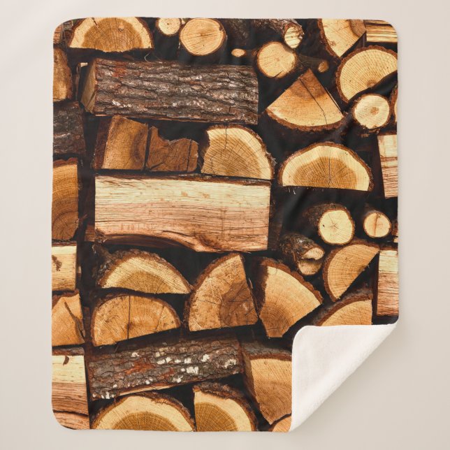 Couverture Sherpa Texture. Pile de bois de feu haché stocké, hiver (Devant)