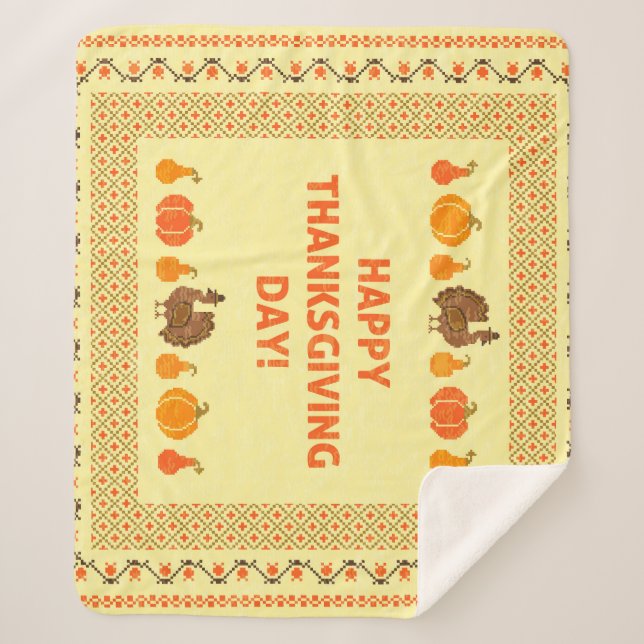 Couverture Sherpa Thanksgiving : retro brodée carte design. (Devant)