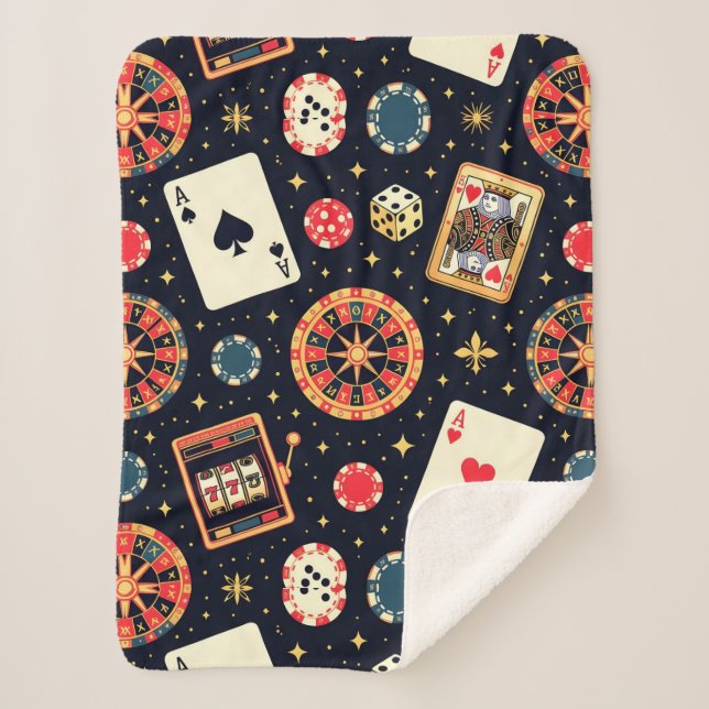 Couverture Sherpa Thème de motif de casino sur fond noir (Devant)
