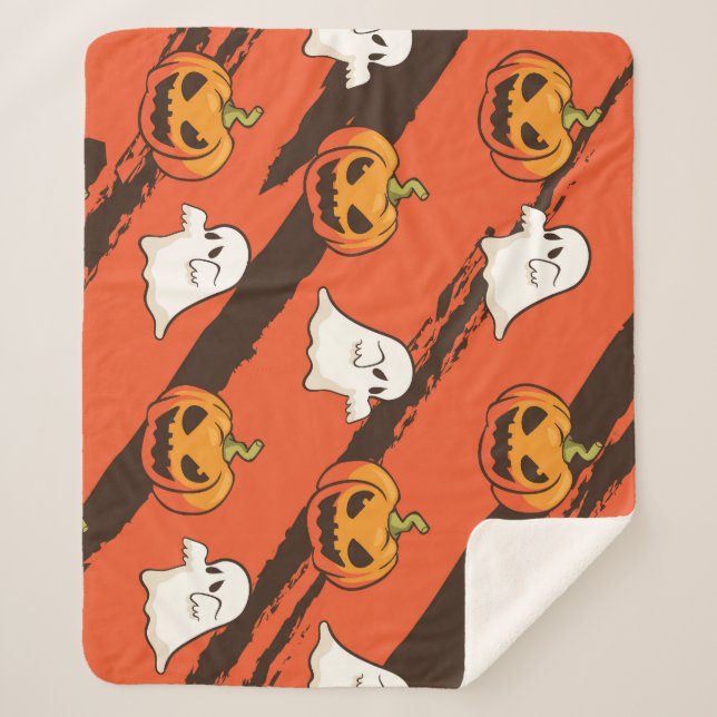 Couverture Sherpa Thème d'Halloween citrouille, motif sans couture. (Devant)