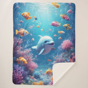 Couverture Sherpa Thème Océan Dauphin Mignon Pour Décoration De Cham
