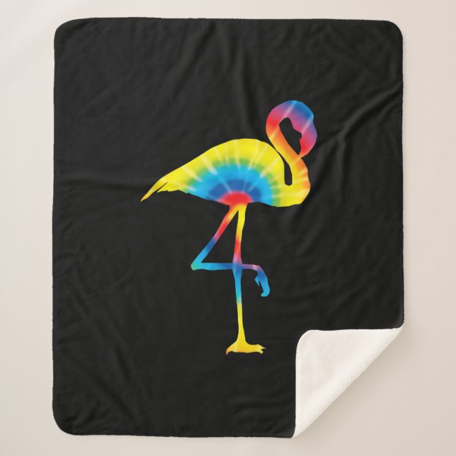 Couverture Sherpa Tie Dye Flamant rose arc-en-ciel Imprimer Oiseau A (Devant)