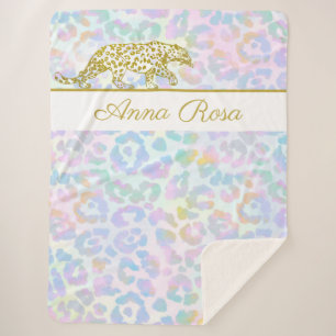 Couverture Sherpa *~* Tie Dye Gold Leopard Spots Pastel