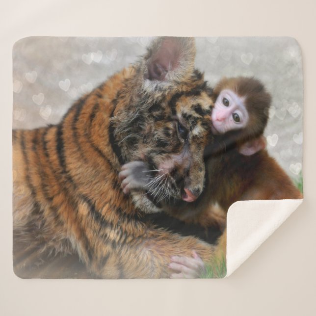 Couverture Sherpa Tiger Cub et Singe Bébé (Devant (Horizontal))