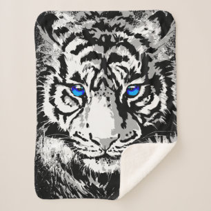 Couverture Sherpa Tigre blanc de Sibérie - Yeux bleu tigre