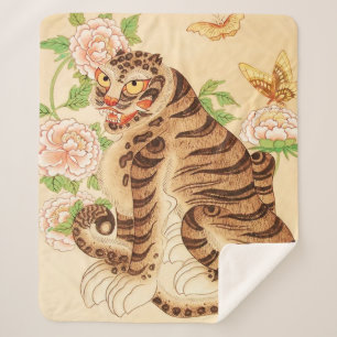 Couverture Sherpa Tigre rayé coréen Vintage Minhwa