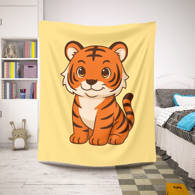 Couverture Sherpa Tigreau mignon sur fond jaune (Créateur téléchargé)