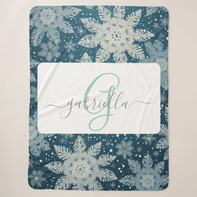 Couverture Sherpa Tirrinia Snowflake Motif avec Monogramme & Nom (Devant)
