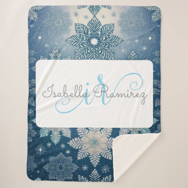 Couverture Sherpa Tirrinia Snowflake Motif avec Monogramme & Nom (Devant)