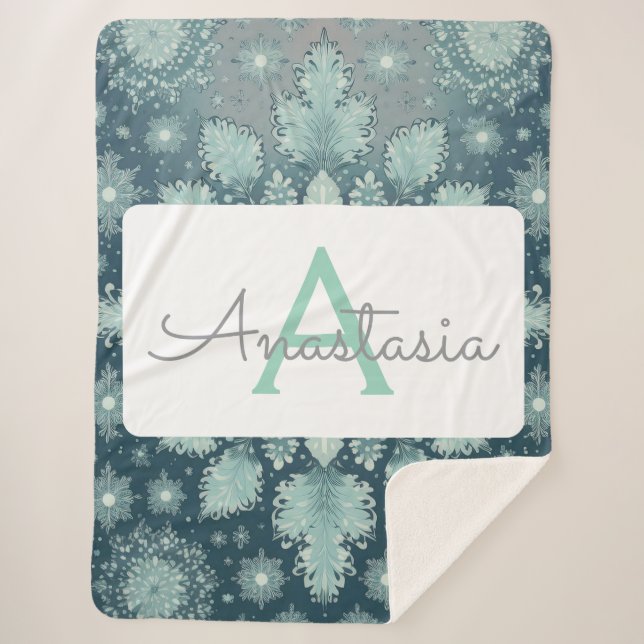 Couverture Sherpa Tirrinia Snowflake Motif avec Monogramme & Nom (Devant)