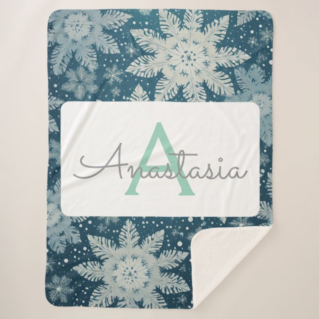Couverture Sherpa Tirrinia Snowflake Motif avec Monogramme & Nom (Devant)