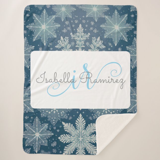 Couverture Sherpa Tirrinia Snowflake Motif avec Monogramme & Nom (Devant)