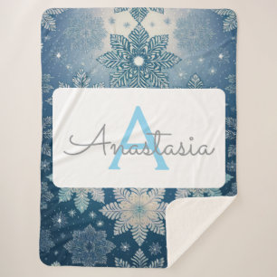 Couverture Sherpa Tirrinia Snowflake Motif avec Monogramme & Nom