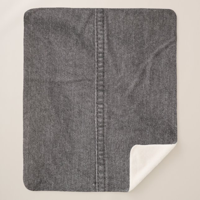 Couverture Sherpa Tissu de denim noir, texture de mode. (Devant)