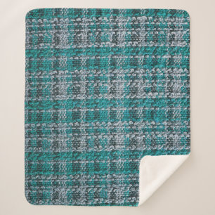 Couverture Sherpa Tissu écossais turquoise, arrière - plan texturé.