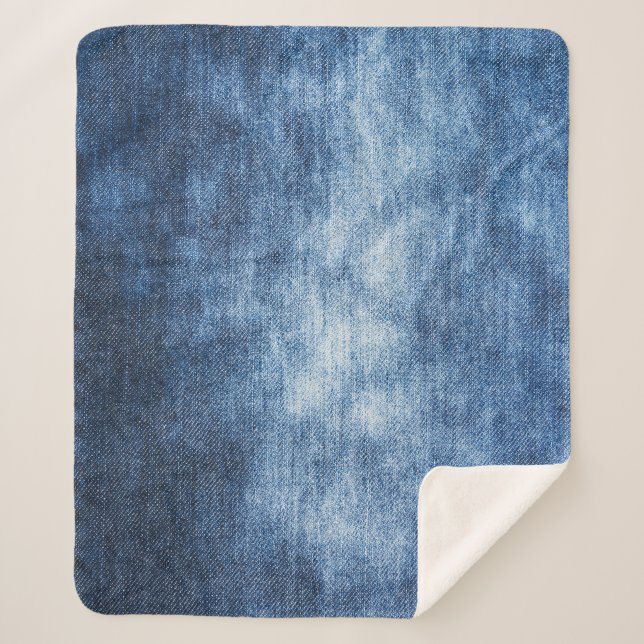 Couverture Sherpa Tissu en denim usé, arrière - plan texturé. (Devant)