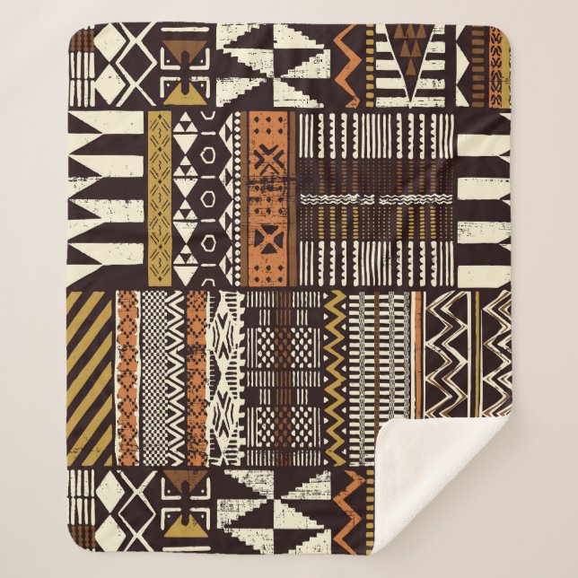 Couverture Sherpa tissu tribal africain, vintage abstrait. (Devant)
