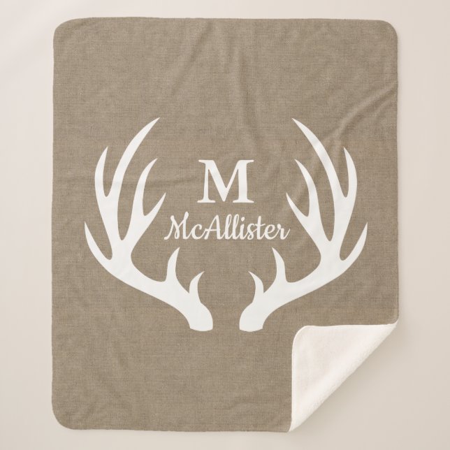 Couverture Sherpa Toile de jute et cerfs communs rustiques Antler de (Devant)