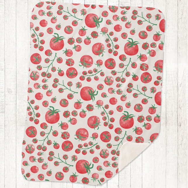 Couverture Sherpa Tomato Watercolor Pattern (Fun Mediterranean summer watercolor tomato pattern sherpa blanket)