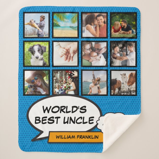 Couverture Sherpa Tonton Fun Moderne Bande Dessinée Bleue Collage Ph (Devant)