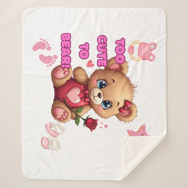 Couverture Sherpa Too Cute to Bear – Valentine Teddy Baby Design (Devant)
