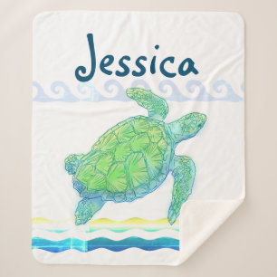 Couverture Sherpa Tortue bleue et verte