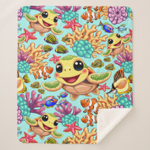 Couverture Sherpa Tortue de mer Bébé heureux et mignonne personnage
