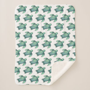 Couverture Sherpa tortue de mer peinte à l'aquarelle dessin animé bl