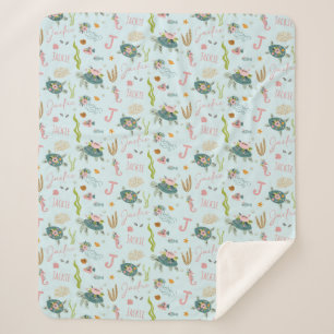 Couverture Sherpa Tortue de petite fille personnalisée   50 x 60