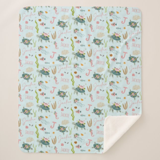 Couverture Sherpa Tortue de petite fille personnalisée | 50 x 60 (Devant)