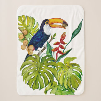 Couverture Sherpa Toucan Coloré Aquarelle Oiseau Tropical