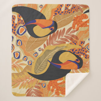 Couverture Sherpa Toucans sur branches, motif tropical sans soudure.