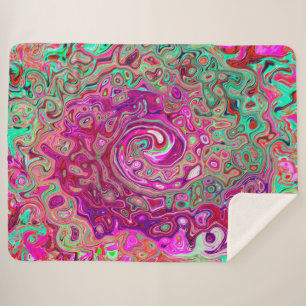 Couverture Sherpa Tourbillon liquide rétro magenta et vert abstrait