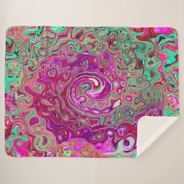 Couverture Sherpa Tourbillon liquide rétro magenta et vert abstrait (Devant (Horizontal))