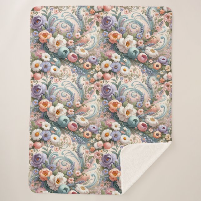 Couverture Sherpa Tourbillons floraux Whimsical en Pastel (Devant)