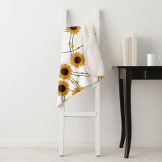 Couverture Sherpa Tournesols jaunes rétro Art Nouveau aléatoires Flo