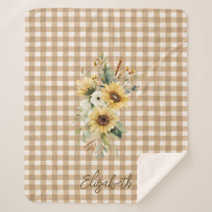 Couverture Sherpa Tournesols rustiques Brown En vichy Personnalisé