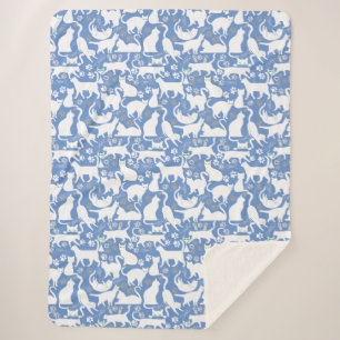 Couverture Sherpa Tous les chats motif.w.bx4 L Bleu BG
