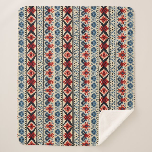 Couverture Sherpa Traditional Folk Embroidery Stripe  Pattern (Devant)