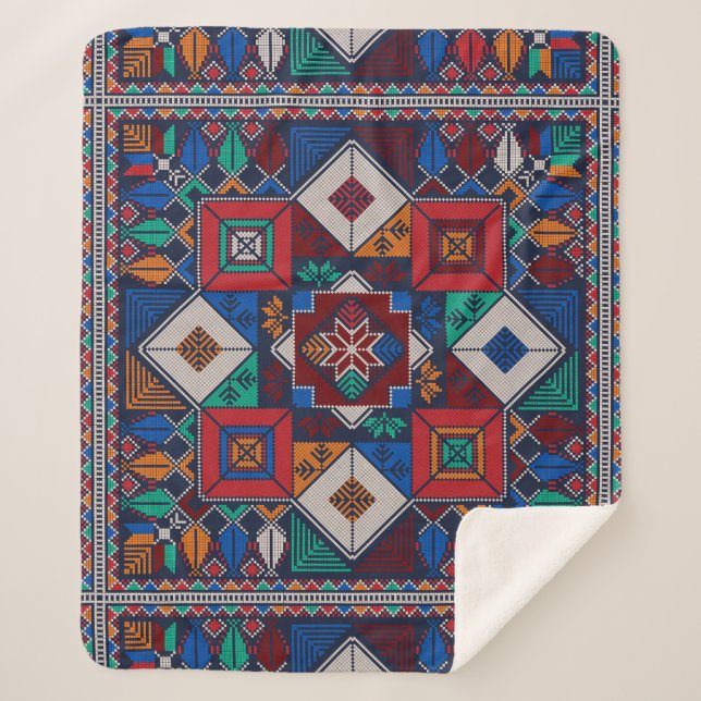 Couverture Sherpa Traditionnel Palestine Broderie tatreez coloré (Devant)
