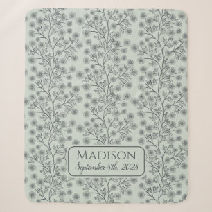 Couverture Sherpa Trailing Nom Floral Date de naissance Bébé vert