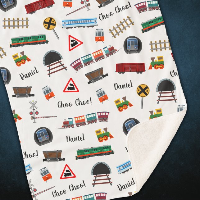 Couverture Sherpa Train Motif Petit Garçon Prénom Choo Choo Enfants (Créateur téléchargé)