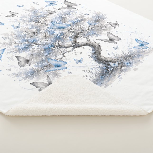 Couverture Sherpa Tree of Life Blue Butterflies Sherpa Blanket (3/4)
