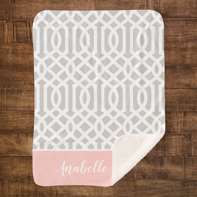 Couverture Sherpa Trellis Monogramme Rose et Gris | Couleurs Éditabl (Créateur téléchargé)