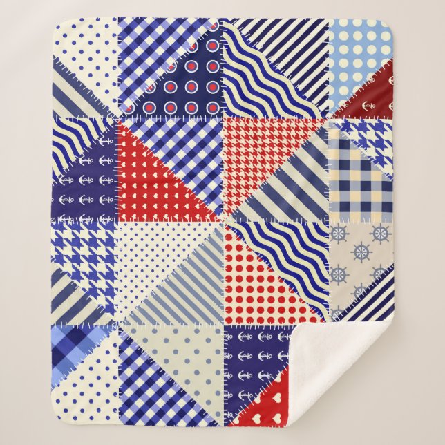 Couverture Sherpa Triangles De Patchwork Rétro Style Nautique (Devant)