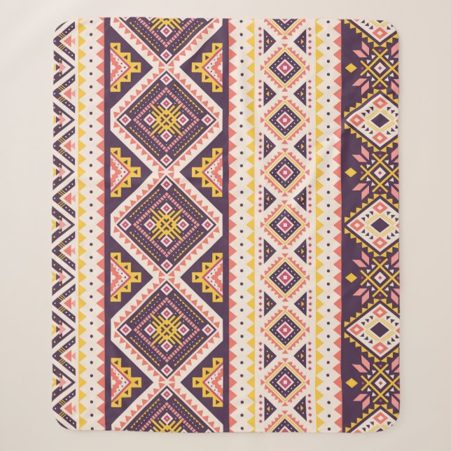 Couverture Sherpa Tribal Aztec rayé, motif géométrique. (Devant)