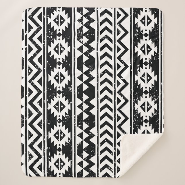 Couverture Sherpa Tribu aztèque : motif blanc grinçant. (Devant)